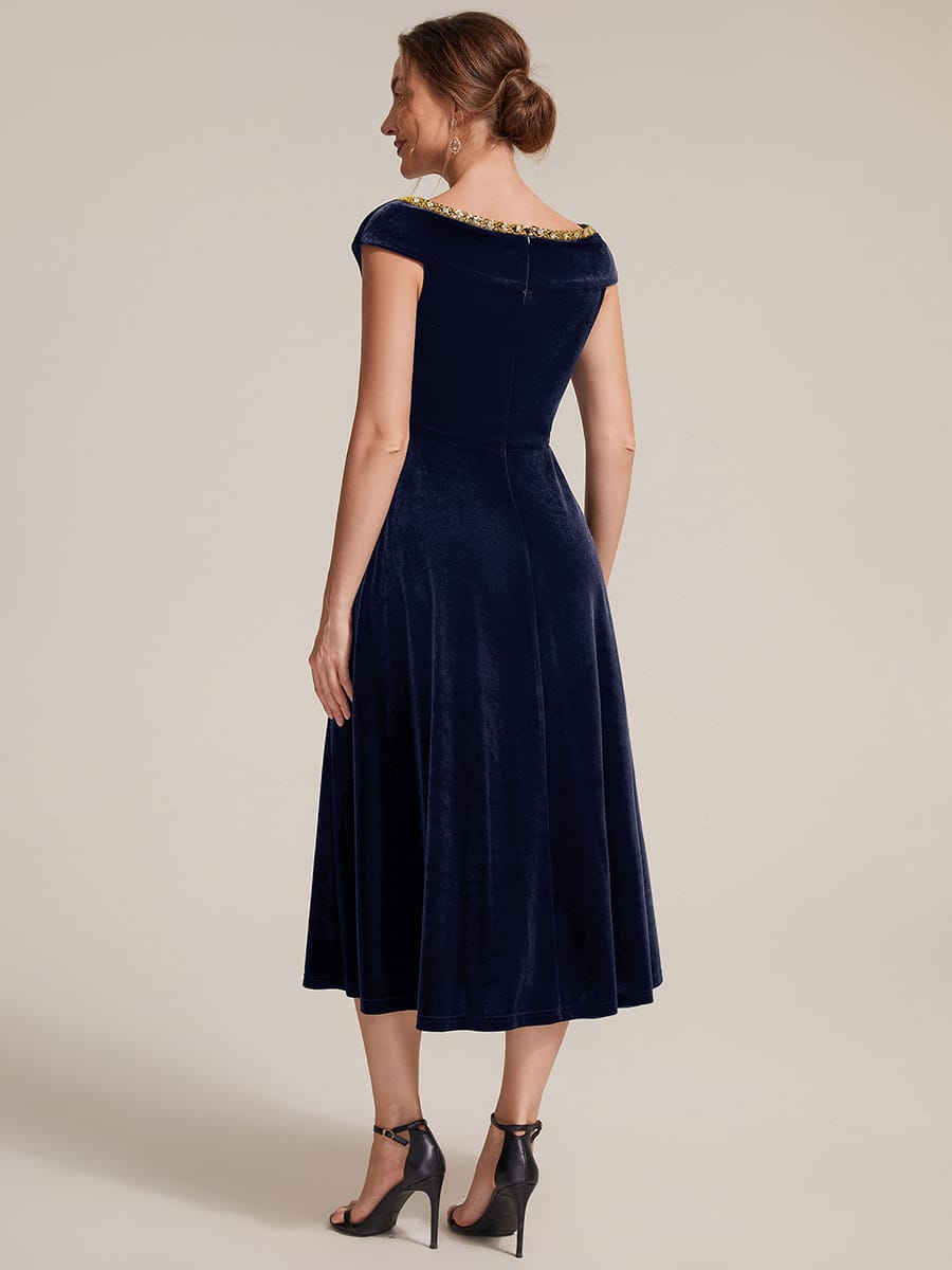 Velvet Jewelled V-Neck Midi Wedding Guest Dress