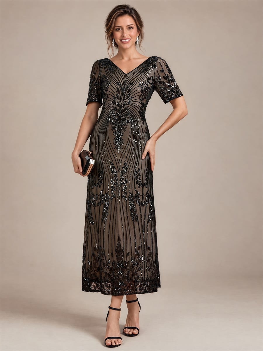 Sequin Embellished Tea Length Dress