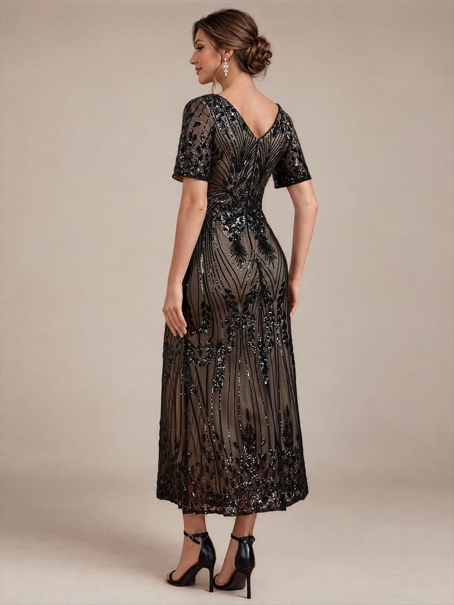 Sequin Embellished Tea Length Dress