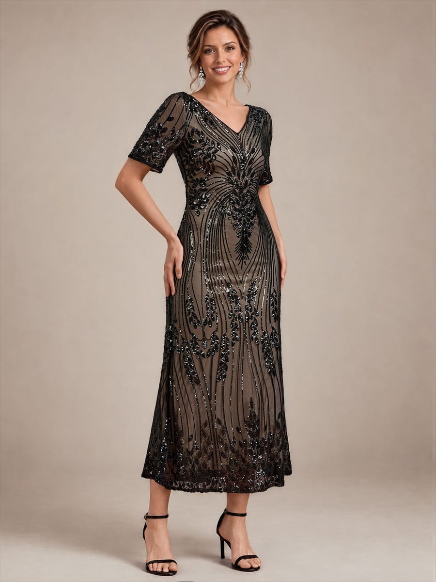 Sequin Embellished Tea Length Dress