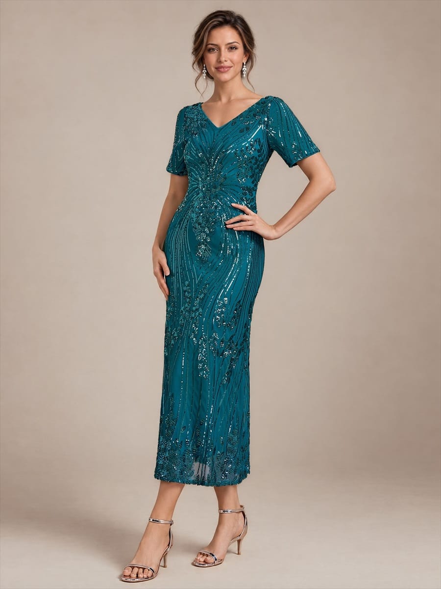 Sequin Embellished Tea Length Dress