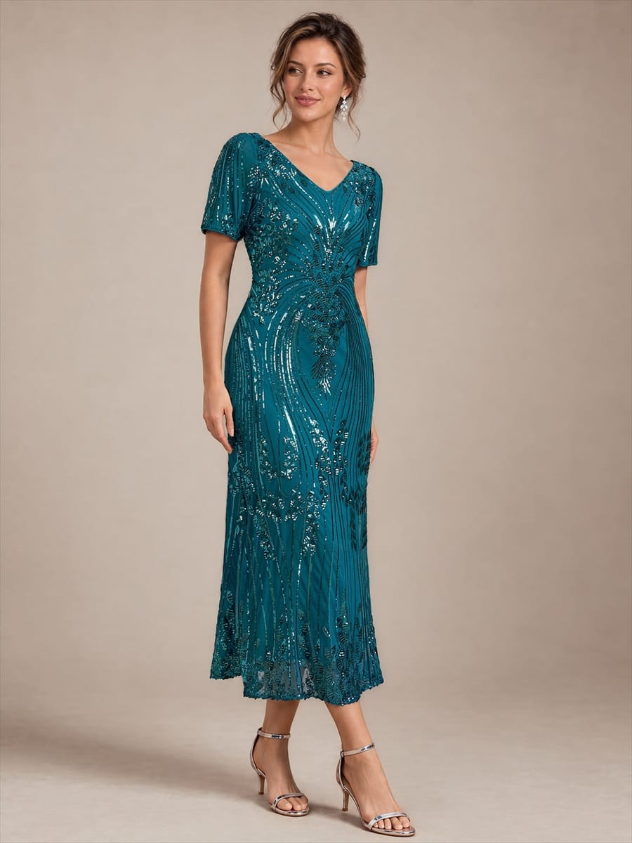 Sequin Embellished Tea Length Dress
