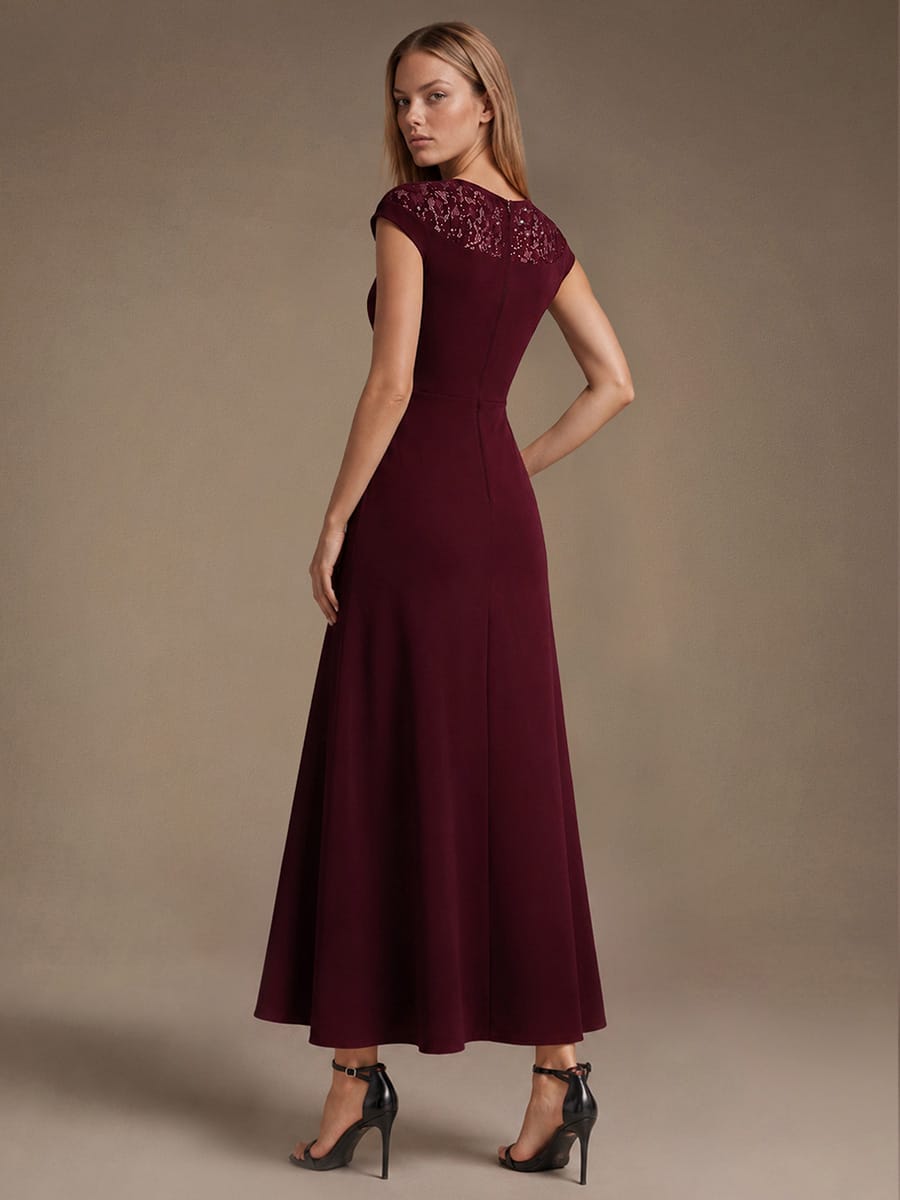 Sequin Crepe Cap Sleeve Dress