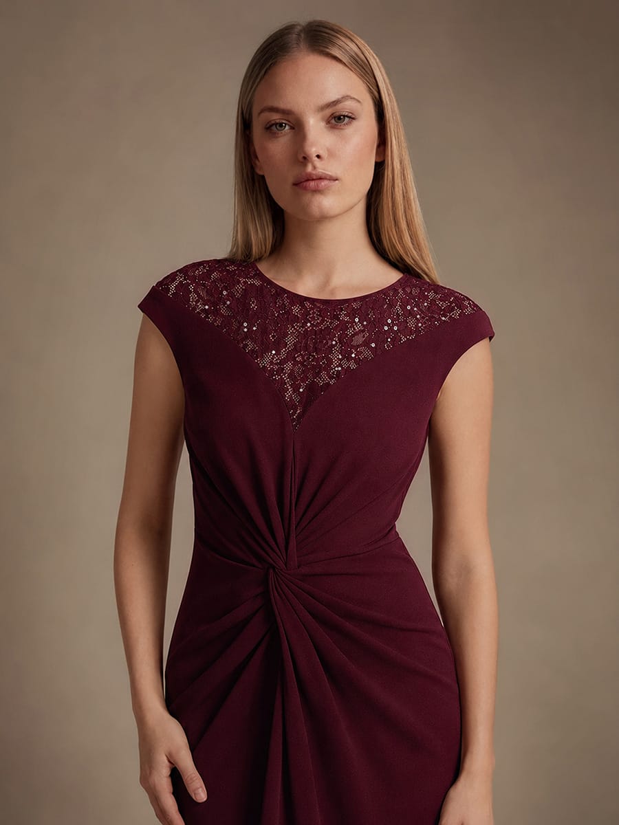 Sequin Crepe Cap Sleeve Dress