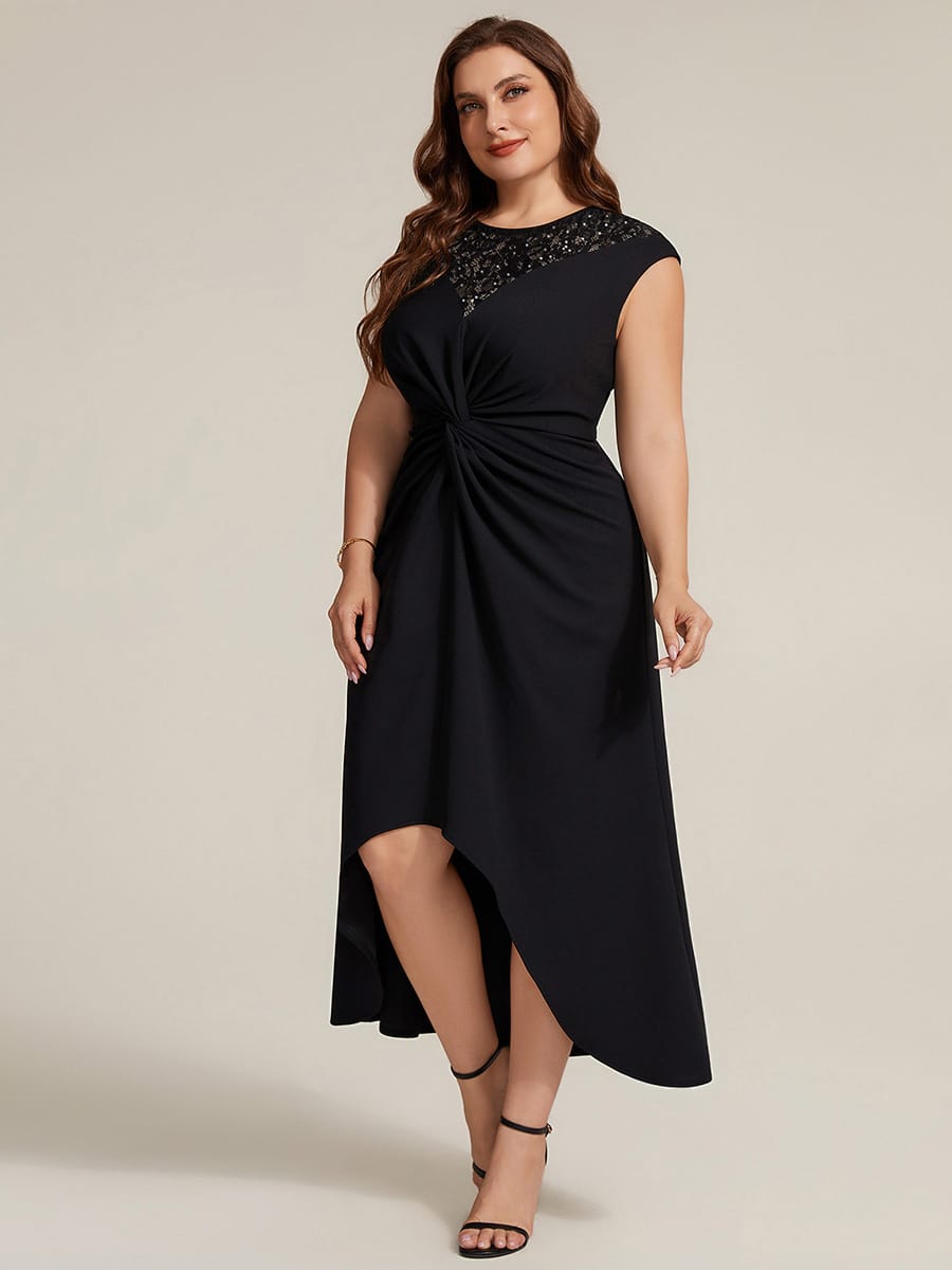 Sequin Crepe Cap Sleeve Dress