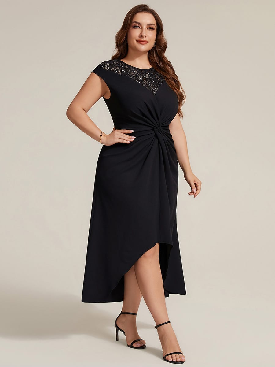 Sequin Crepe Cap Sleeve Dress