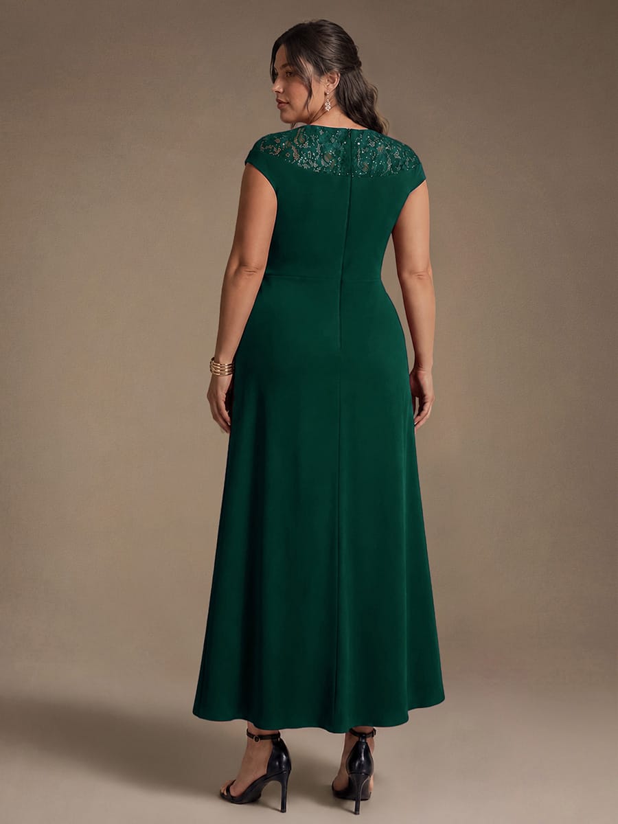 Sequin Crepe Cap Sleeve Dress