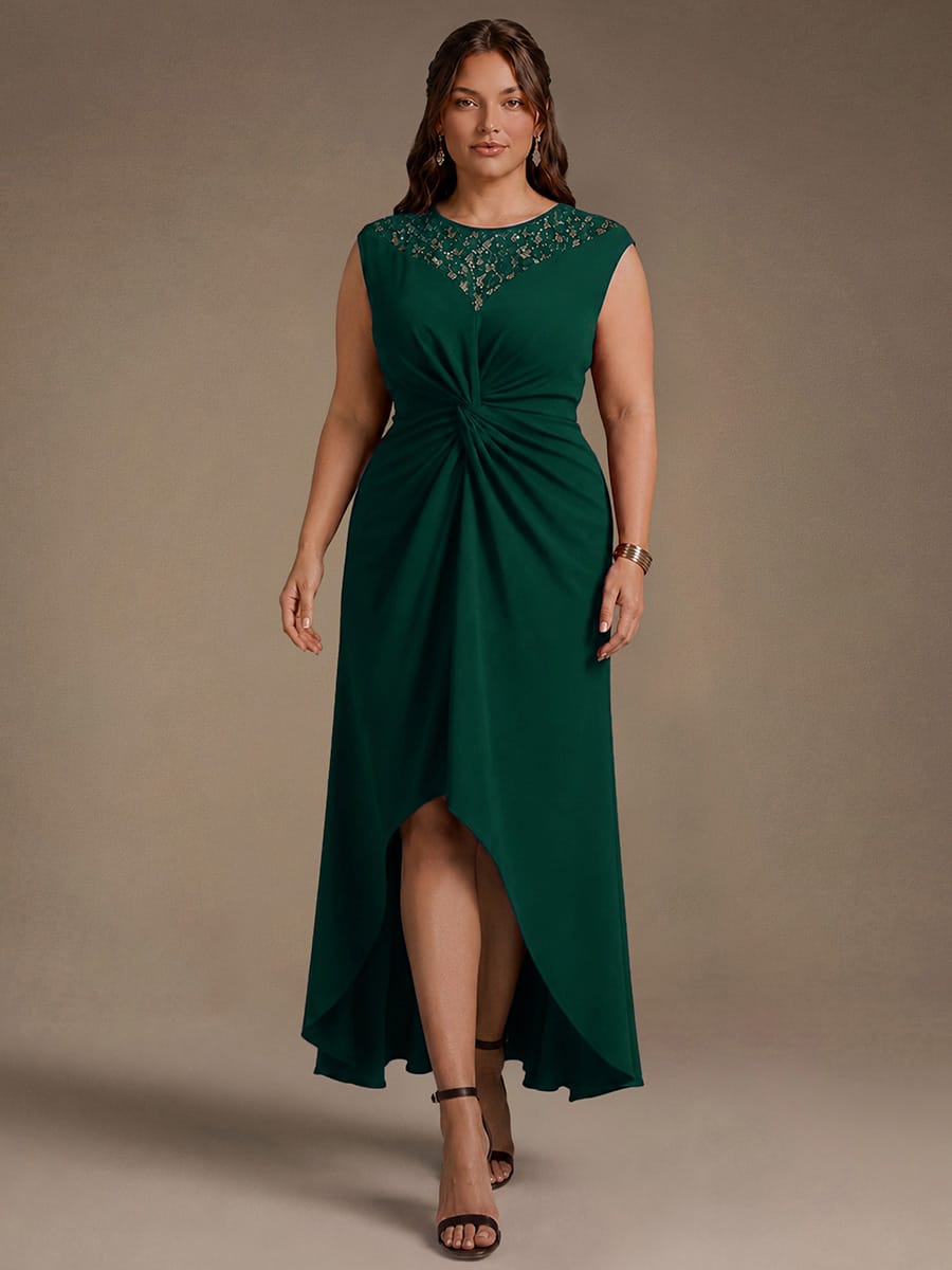 Sequin Crepe Cap Sleeve Dress