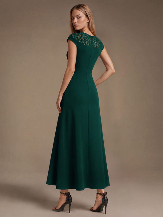 Sequin Crepe Cap Sleeve Dress