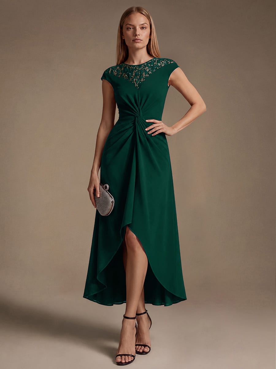 Sequin Crepe Cap Sleeve Dress