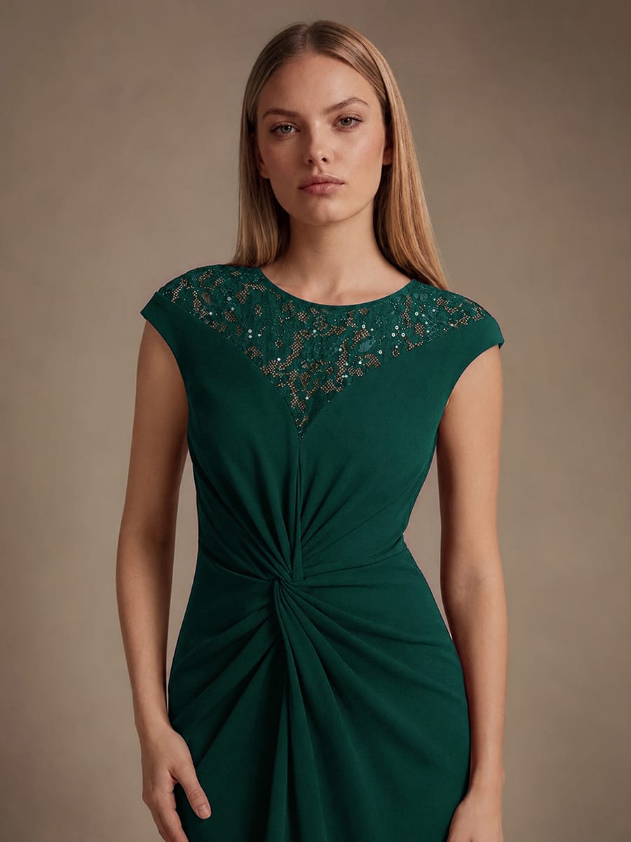 Sequin Crepe Cap Sleeve Dress