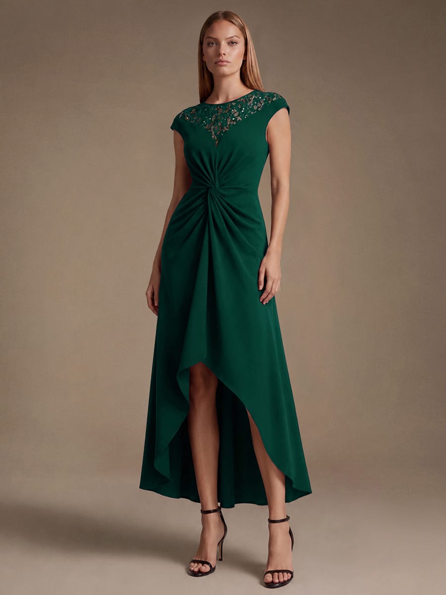 Sequin Crepe Cap Sleeve Dress