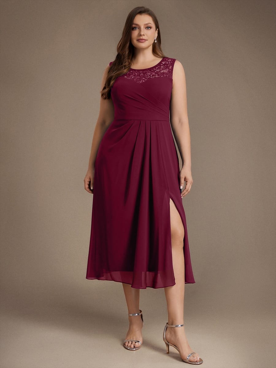 Chiffon Sequin Tea Length Wedding Guest Dress