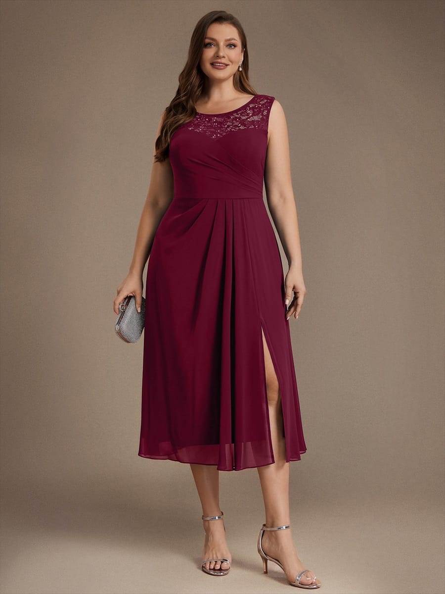 Chiffon Sequin Tea Length Wedding Guest Dress