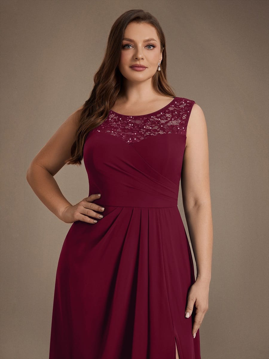 Chiffon Sequin Tea Length Wedding Guest Dress