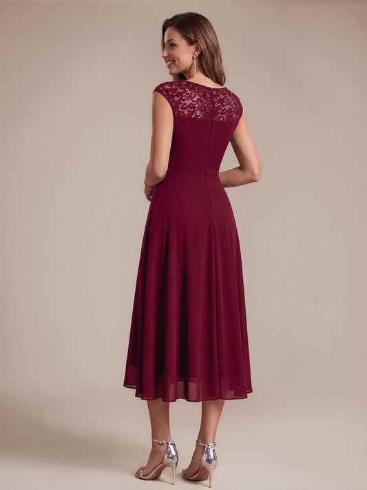 Chiffon Sequin Tea Length Wedding Guest Dress