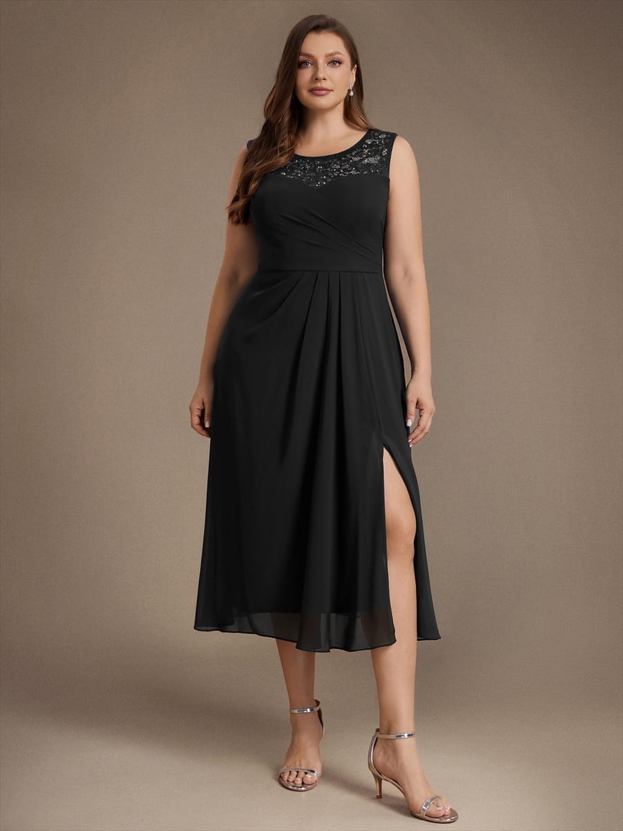 Chiffon Sequin Tea Length Wedding Guest Dress