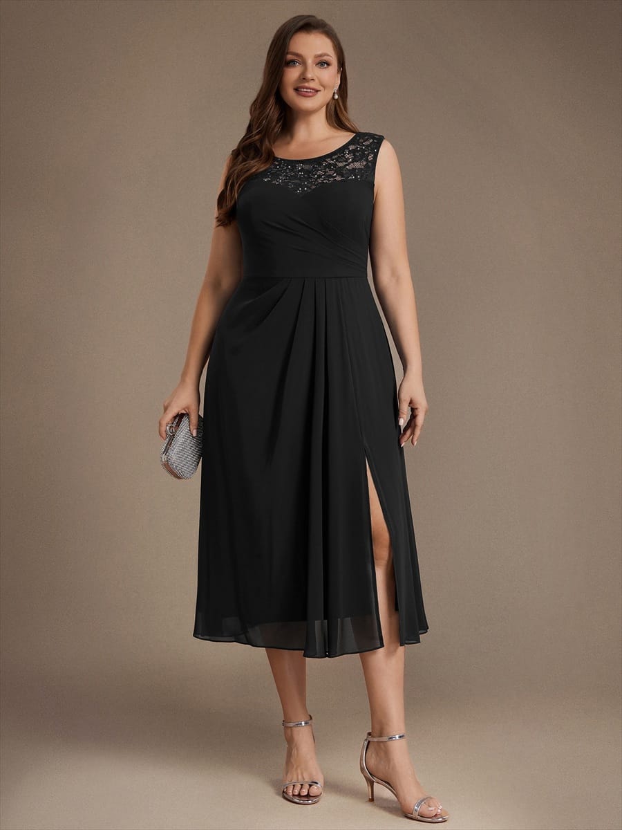 Chiffon Sequin Tea Length Wedding Guest Dress