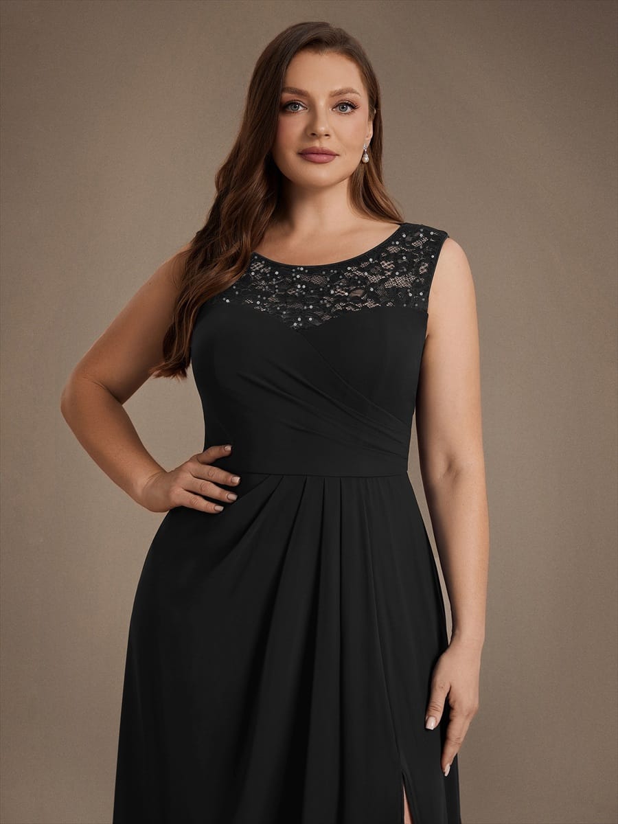 Chiffon Sequin Tea Length Wedding Guest Dress