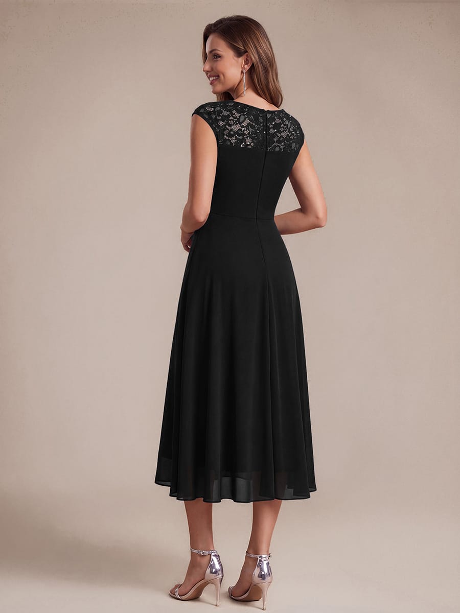 Chiffon Sequin Tea Length Wedding Guest Dress