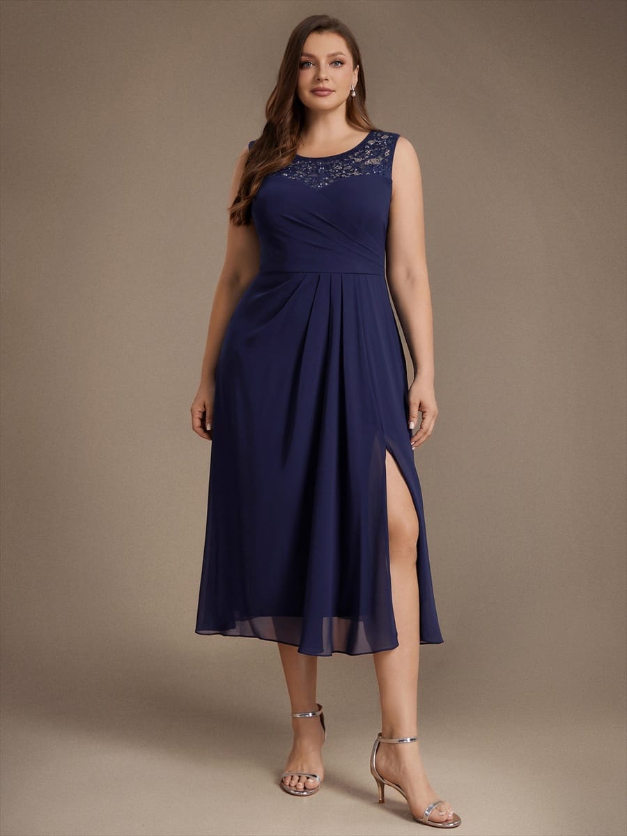Chiffon Sequin Tea Length Wedding Guest Dress