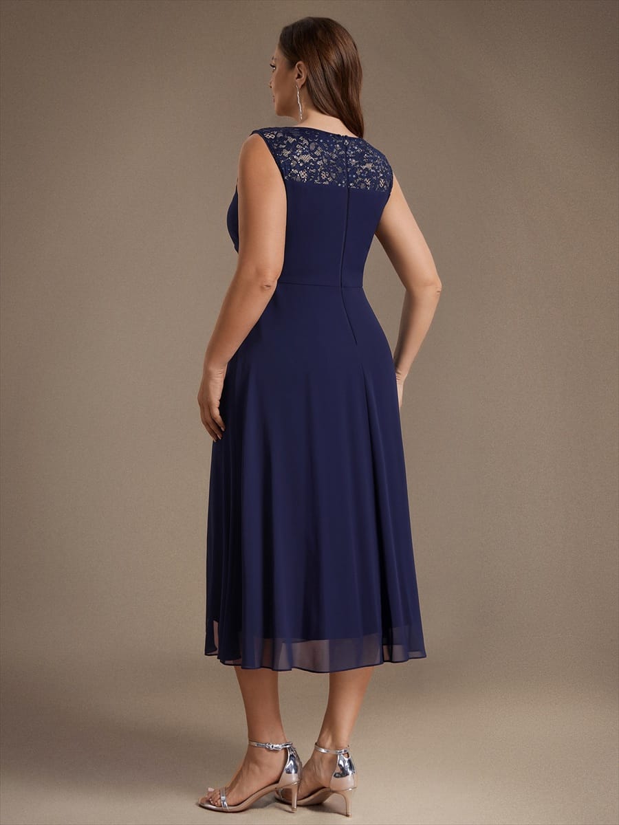 Chiffon Sequin Tea Length Wedding Guest Dress
