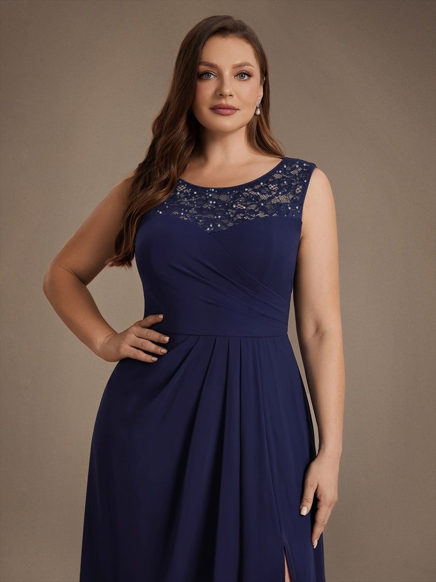 Chiffon Sequin Tea Length Wedding Guest Dress