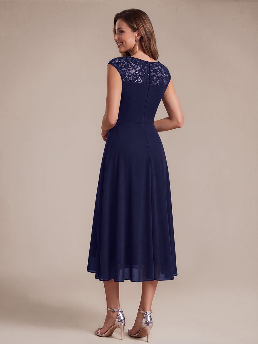 Chiffon Sequin Tea Length Wedding Guest Dress