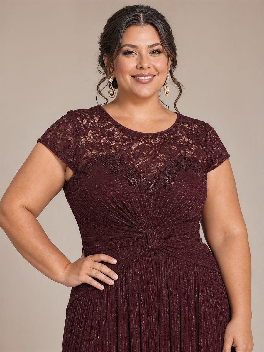 Sequin Tulle Midi Wedding Guest Dress with Cap Sleeves