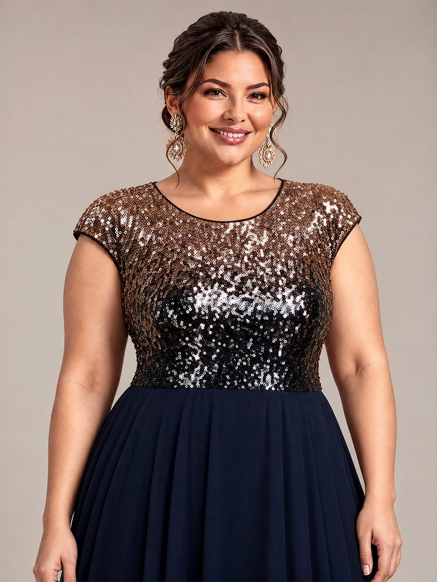 Sequin Bodice A-Line Tea Length Wedding Guest Dress