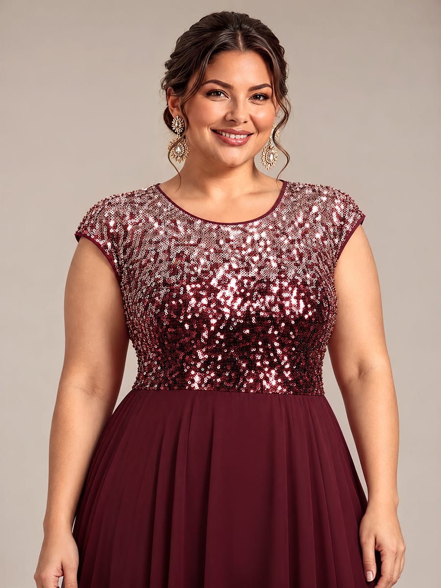Sequin Bodice A-Line Tea Length Wedding Guest Dress