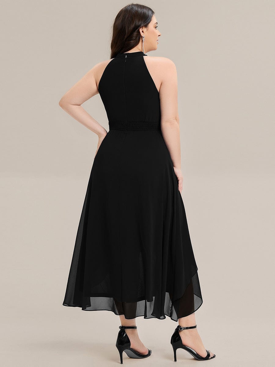 ever JAMIE|Gathered Halter Chiffon Midi Wedding Guest Dress
