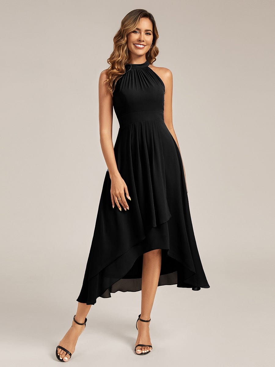 ever JAMIE|Gathered Halter Chiffon Midi Wedding Guest Dress