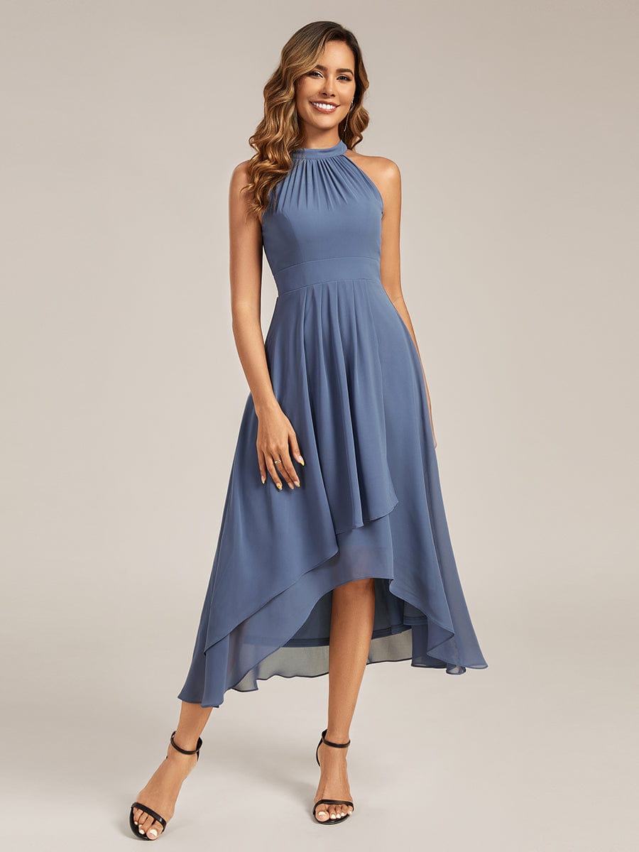 ever JAMIE|Gathered Halter Chiffon Midi Wedding Guest Dress