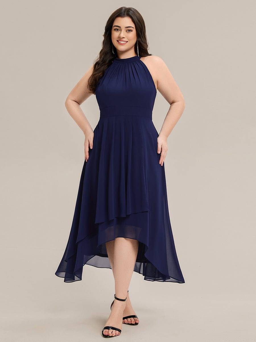ever JAMIE|Gathered Halter Chiffon Midi Wedding Guest Dress