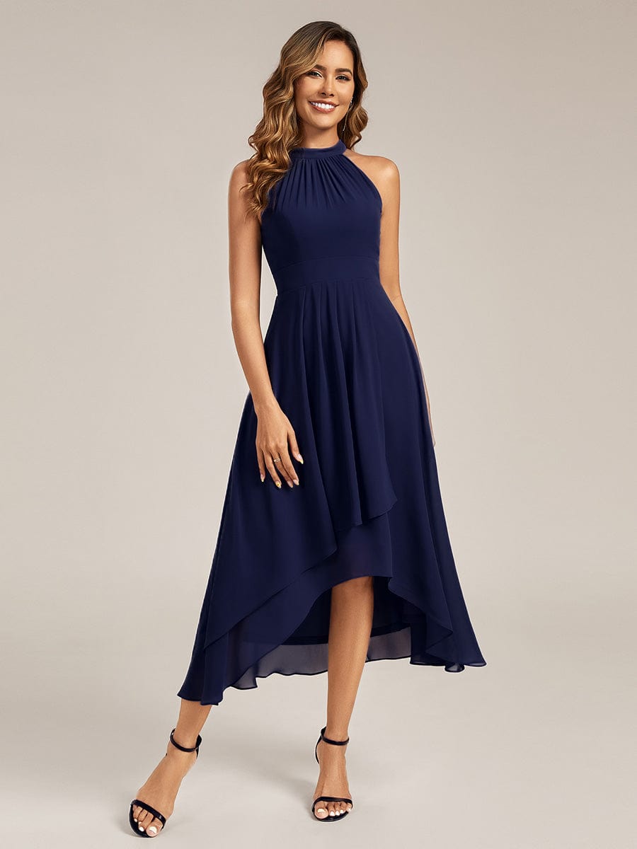 ever JAMIE|Gathered Halter Chiffon Midi Wedding Guest Dress