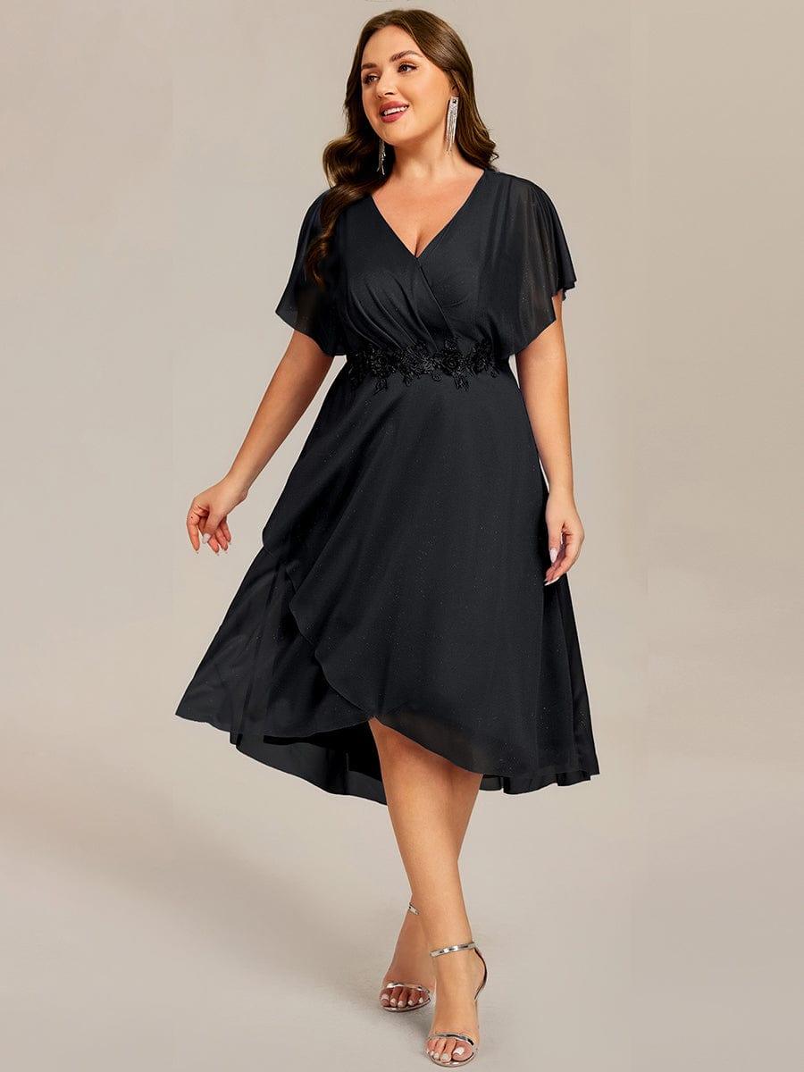ever DANNA|Glitter Bat-Wing Applique Asymmetrical Hem Midi Weeding Guest Dress