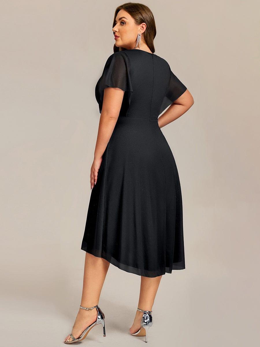 ever DANNA|Glitter Bat-Wing Applique Asymmetrical Hem Midi Weeding Guest Dress