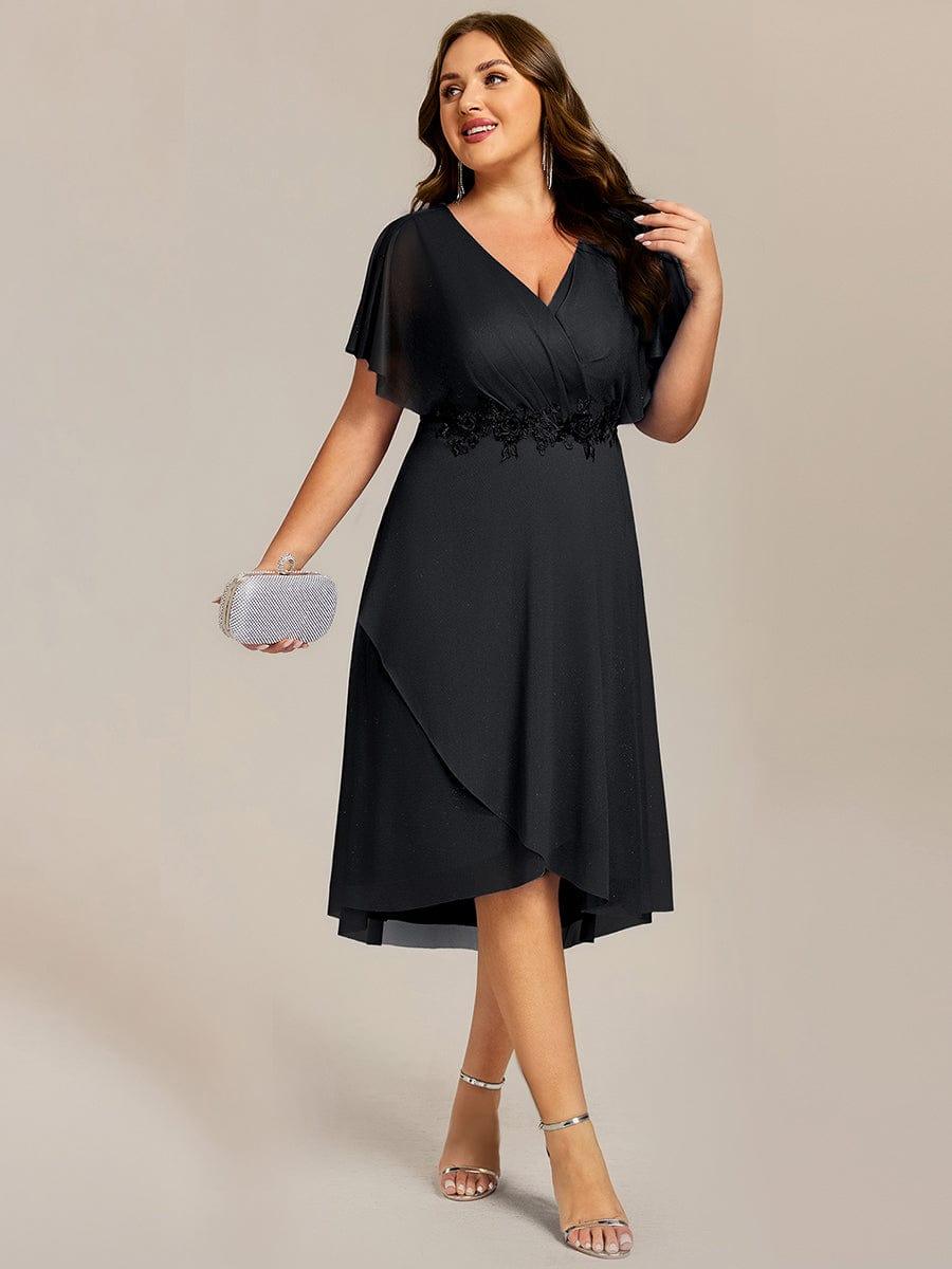 ever DANNA|Glitter Bat-Wing Applique Asymmetrical Hem Midi Weeding Guest Dress