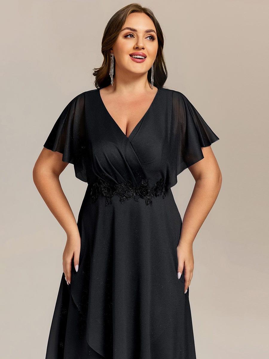 ever DANNA|Glitter Bat-Wing Applique Asymmetrical Hem Midi Weeding Guest Dress