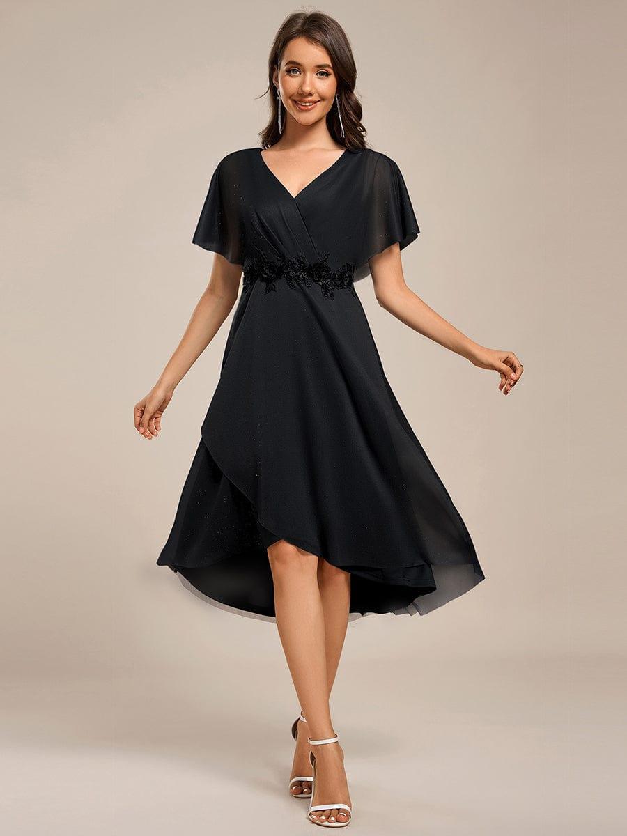 ever DANNA|Glitter Bat-Wing Applique Asymmetrical Hem Midi Weeding Guest Dress