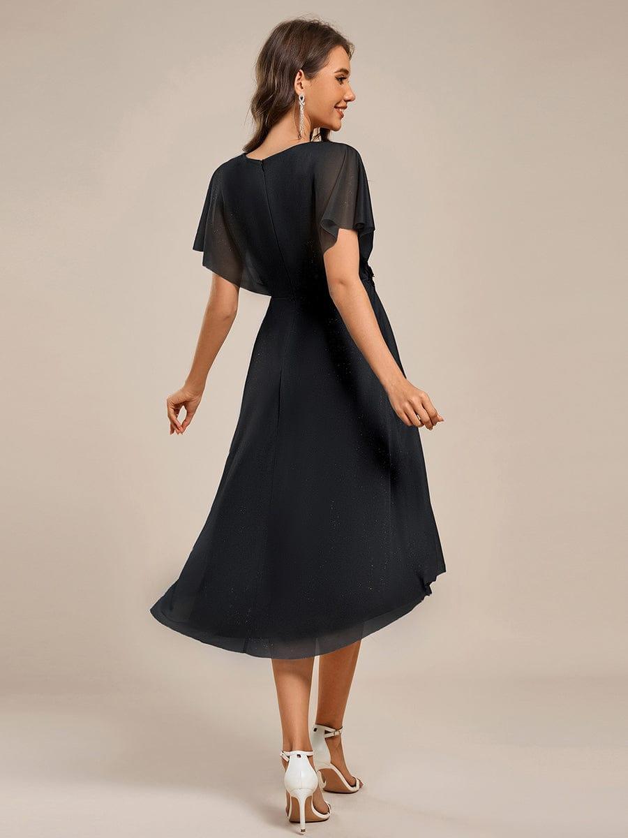 ever DANNA|Glitter Bat-Wing Applique Asymmetrical Hem Midi Weeding Guest Dress