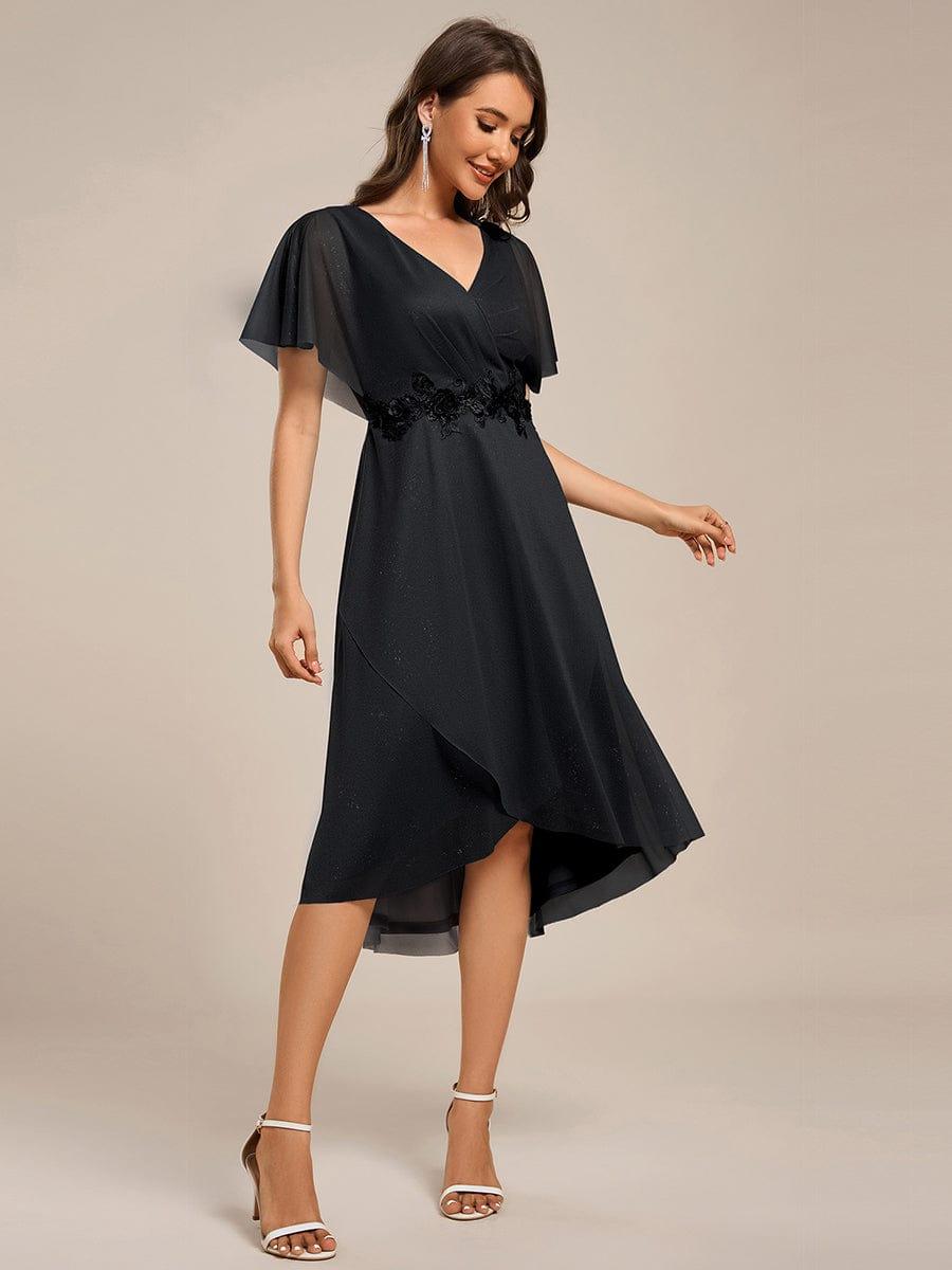 ever DANNA|Glitter Bat-Wing Applique Asymmetrical Hem Midi Weeding Guest Dress