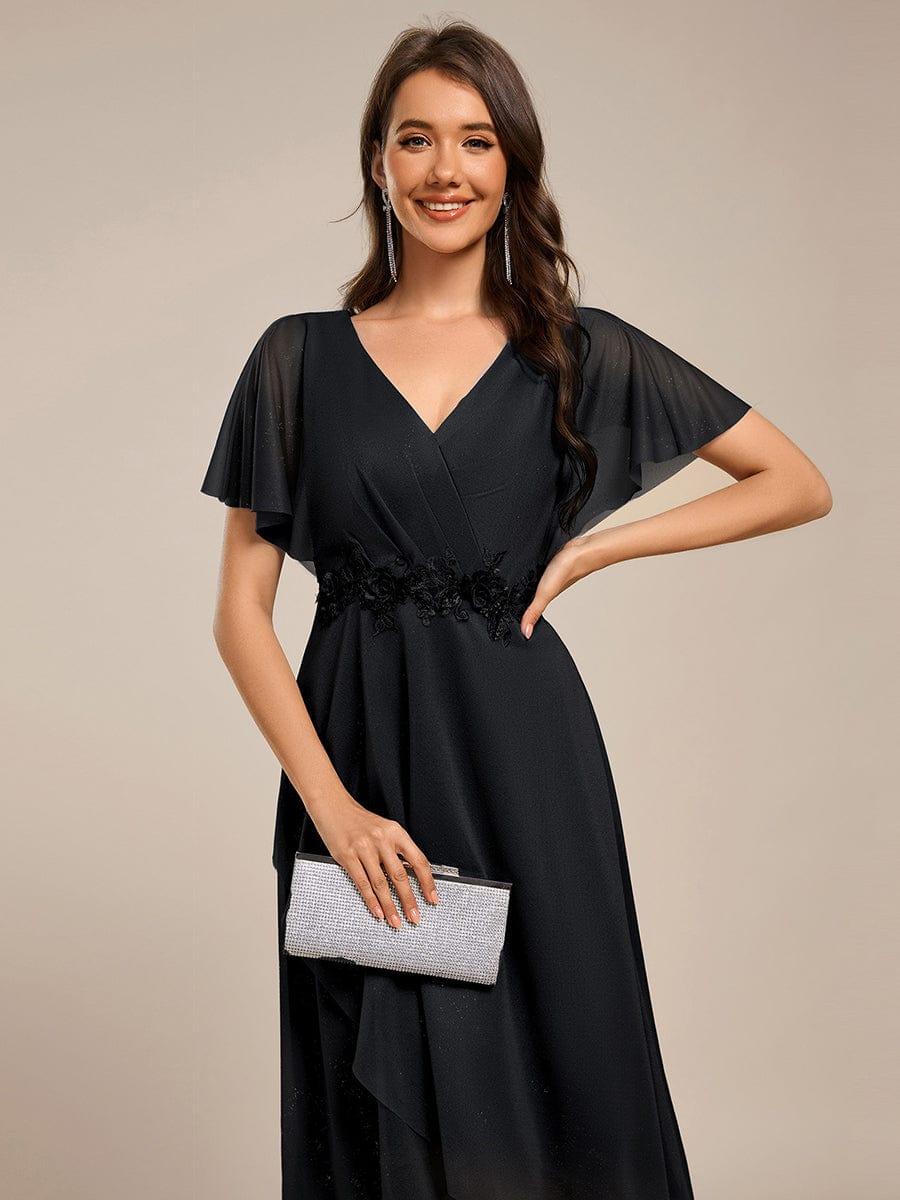 ever DANNA|Glitter Bat-Wing Applique Asymmetrical Hem Midi Weeding Guest Dress
