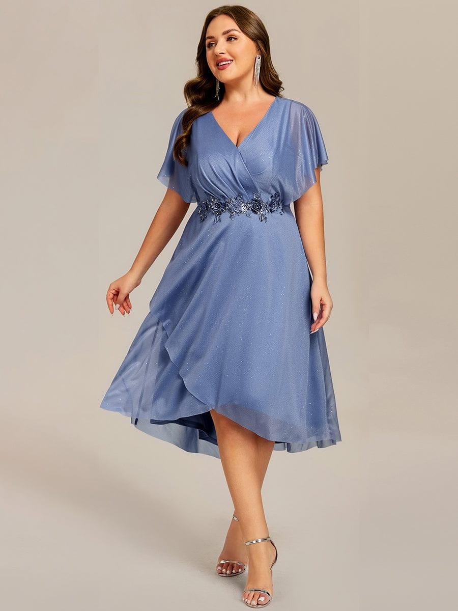 ever DANNA|Glitter Bat-Wing Applique Asymmetrical Hem Midi Weeding Guest Dress
