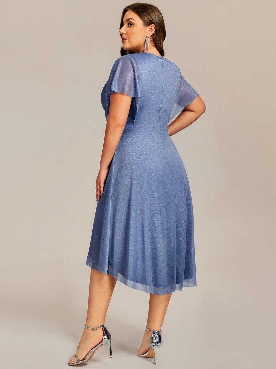 ever DANNA|Glitter Bat-Wing Applique Asymmetrical Hem Midi Weeding Guest Dress