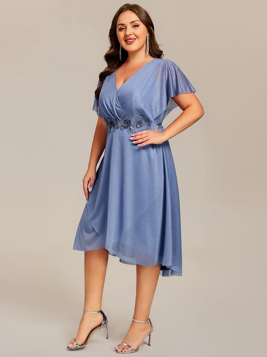 ever DANNA|Glitter Bat-Wing Applique Asymmetrical Hem Midi Weeding Guest Dress