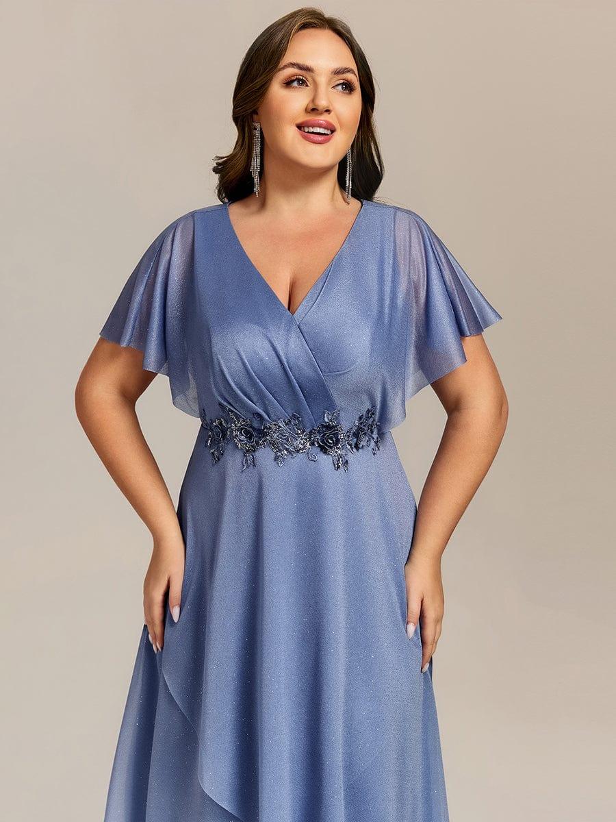 ever DANNA|Glitter Bat-Wing Applique Asymmetrical Hem Midi Weeding Guest Dress
