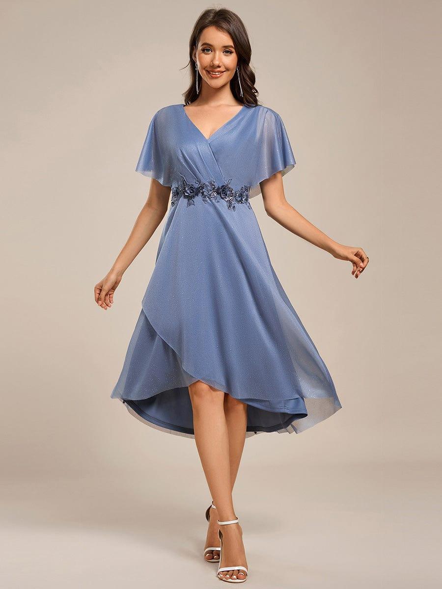 ever DANNA|Glitter Bat-Wing Applique Asymmetrical Hem Midi Weeding Guest Dress