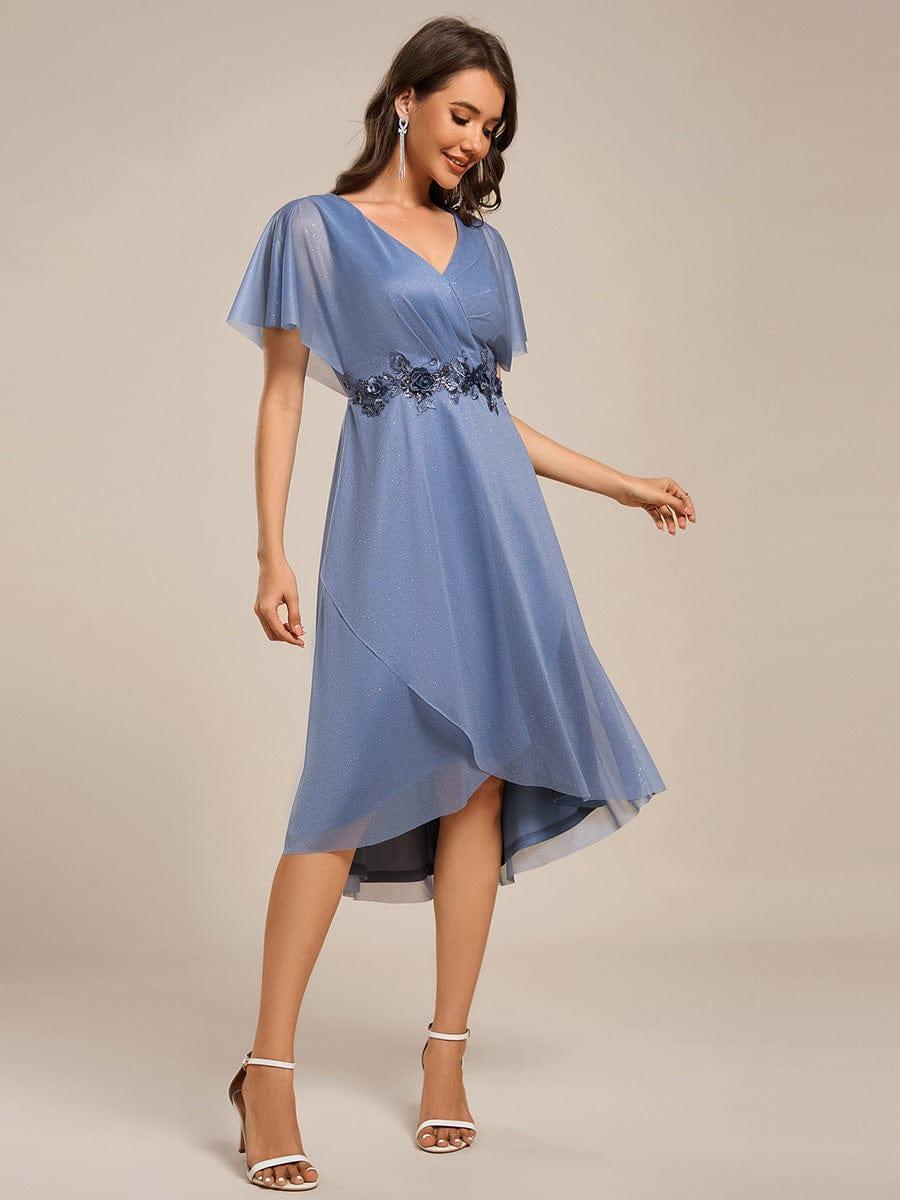 ever DANNA|Glitter Bat-Wing Applique Asymmetrical Hem Midi Weeding Guest Dress